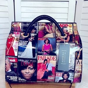 Presidential First Lady Obama Magazine Print Boston Satchel Bag New
